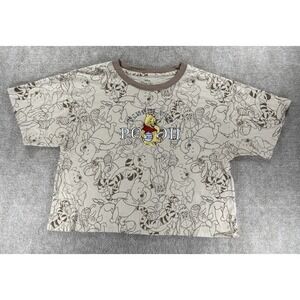 Disney Winnie the Pooh All Over Print‎ Embroidered Graphic Crop T-Shirt XL Beige